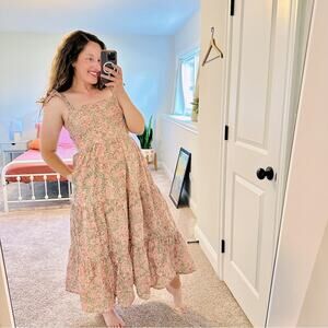 Tuckernuck Boh Pink Cotton Floral Maxi Dress Small